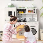 Babytronic Wooden Kitchen Playset for Kids, Interactive Play Kitchen with Lights & Sounds, Children Pretend Toy Kitchen Set with Faucet, Oven, Microwave, Kitchenware for Toddlers Ages 3+ (White)