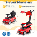 Costzon Push Car for Toddlers, 3 in 1 Mercedes Benz Stroller Sliding Walking Car w/Canopy, Handle, Safety Bar, Horn Sound, Underneath Storage, Foot-to-Floor Ride On Toy for Boys & Girls (Red)