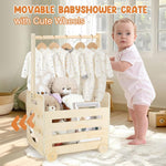 Wooden Baby Shower Crate Closet with Wheels & Higher Handle, Pushable Baby Shower Gifts Baby Basket, Wooden Crate for Storage, Personalized Baby Gifts for Newborn Boy Girl New Parent, 28" x 13.6" x 9"