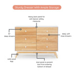 dadada Baby Merry 6-Drawer Dresser Modern Nursery Dresser with Natural Wood Fronts, Soft-Close Drawers, Anti-Tip Safety Kit, Baby-Safe Finish Spacious Storage for Nursery & Home (White/Natural)