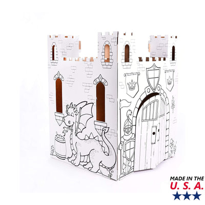 Easy Playhouse Fairy Tale Castle - Kids Art and Craft for Indoor and Outdoor Fun, Color, Draw, Doodle – Decorate and Personalize a Cardboard Fort, 32" X 32" X 43. 5" - Made in USA, Age 3+, White