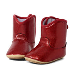ESTAMICO Baby Girls Shiny Leather Boots, Red, 18-24 Month Toddler