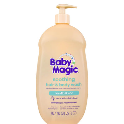 Baby Magic soothing hair & body wash bottle on a white background