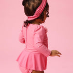 RuffleButts Baby Girls UPF50+ Princess Dress-Up Long Sleeve One Piece Swimsuit - Royal Pink Princess, 12-18 Months
