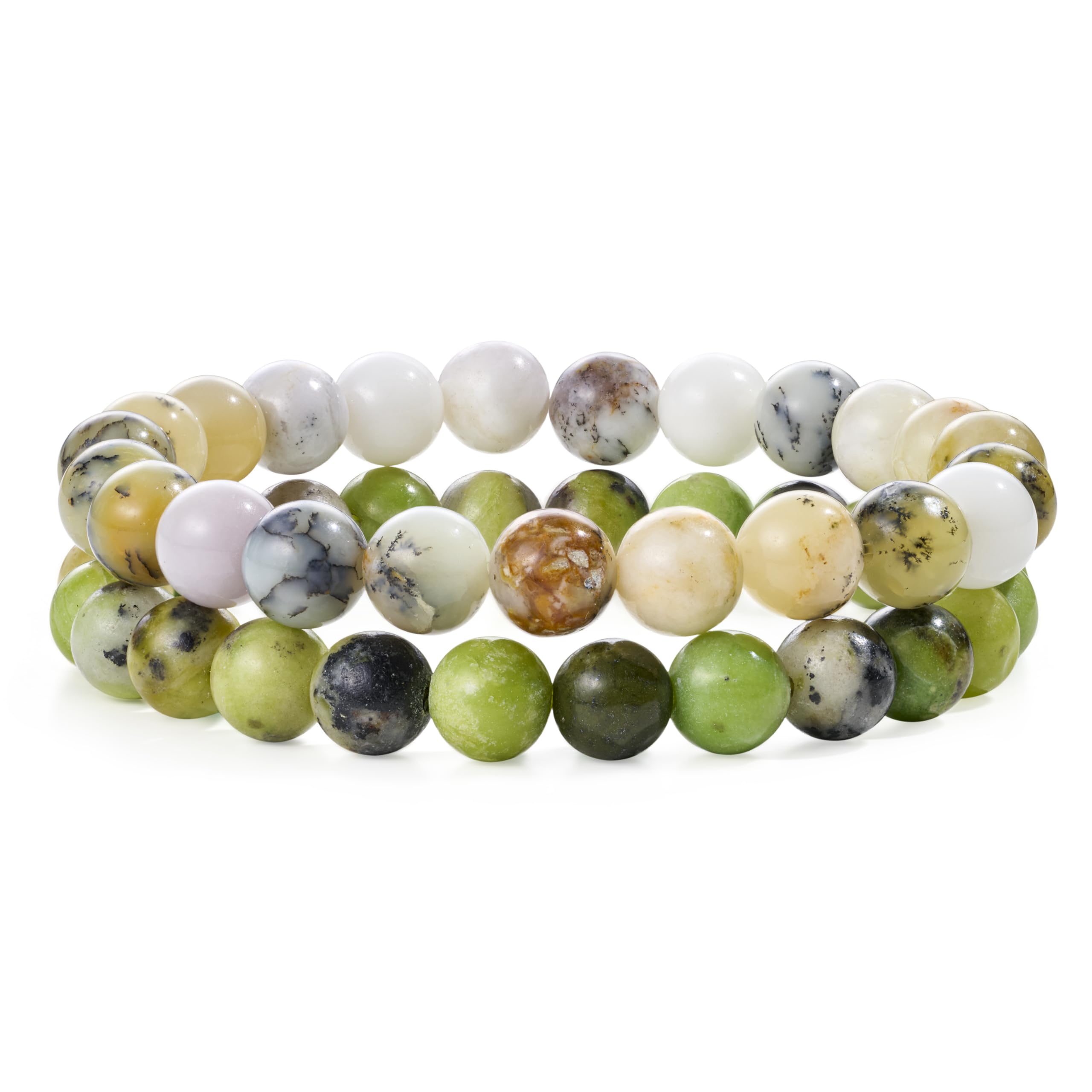 Bivei Natural Gemstone Semi Precious Healing Crystals Handmade Stretchy Round Beads Bracelet, Enhance Positive Energy