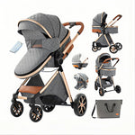 2-in-1 Baby Stroller High Landscape Pram Convertible Carriage with Reversible Bassinet for 0-36 Months,Pink