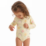Gerber Baby Girls Toddler Long Sleeve One Piece Rashguard Swimsuit, Yellow Fruit, 12 Months