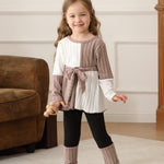 Kucnuzki 2T 3T Girl Clothes Long Sleeve Pink Shirts Knit Pants Black Leggings Little Girl 2 Piece Cute Outfit Toddler Fall Winter Clothes