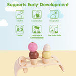 PlanToys® Wooden Ice Cream Playset for Kids | Includes Stand, Scoops & Cones | Pretend Dessert Play Food for Toddlers | Eco-Friendly Role Play Set for Imaginative & Fine Motor Skills Development