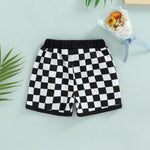 Toddler Baby Boy Girl Checkerboard Plaid Pants Elastic Waist Casual Trousers Spring Summer Short Pants(E-Black,12-18 Months)