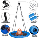 SUPER DEAL Outdoor Kids Swing Set 40 inch Saucer Swing with Frame Combo, Saucer Tree Swing and Heavy Duty Steel A Frame Playset for Backyard, 4 Ground Stakes and Adjustable Ropes, 440 lbs Blue