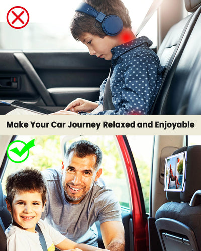 WONNIE Tablet Holder for Car, Upgraded iPad Holder for Car Mount Headrest, iPad Mount Back Seat for Kids with Anti-Slip Strap, Silicone Holding Net/Fits All 7-12.9'' Tablets