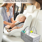 Feagar Baby Diaper Caddy Organizer, 15 Inch Large with 8 Pockets & 2 Dividers, Portable Nursery Storage Basket & Car Organizer for Changing Table, Travel (Grey)