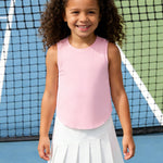PATPAT Girls 2 Piece Tennis Skirt Set Size 8-9 Pink Tank Tops and White Skort Athletic Sets Sleeveless Tops + High Waisted Pleated Skort 2 Piece Outfits Little Girls Clothes Dance Outfits