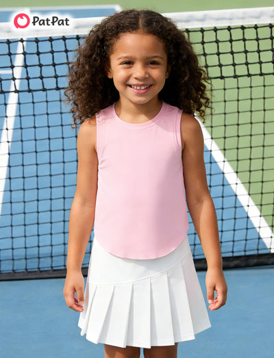 PATPAT Girls 2 Piece Tennis Skirt Set Size 8-9 Pink Tank Tops and White Skort Athletic Sets Sleeveless Tops + High Waisted Pleated Skort 2 Piece Outfits Little Girls Clothes Dance Outfits