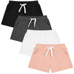Resinta 4 Pack Baby and Toddler Girls' Cotton Shorts Knit Shorts Solid Bike Short with Pocket and Drawstring