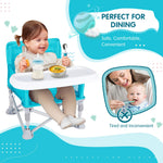 Furmubei Portable Baby Booster Seat with Tray, Toddler Booster seat for Dining, Camping, Travel, Baby Beach Chair 6 Months to 3 Years Old Indoor Outdoor Use Cyan