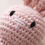 Wooden Baby Rattle，Crochet Bunny Rattle with Wood Ring, Newborn Wooden Animal Rattle Toy，Infant Pink Bunny Wood Rattle Toys
