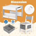 Costzon Kids Table and Chairs, 4 in 1 Wooden Activity Desk Set w/Reversible Tabletop, Bookshelves & Storage Drawers for Drawing, Reading, Crafts, Playing, Toddler Table and Chair Set (Gray)