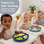 Tiny Marvels Baby Plates 3 Pack, 100% Food Grade Silicone Toddler Plates, Divided Baby Suction Plates, Non-Slip Toddler Plate Set, Baby Led Weaning Supplies, Microwave & Dishwasher Safe