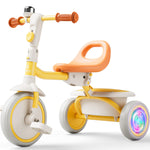 besrey Kids Tricycle with Flash Wheels for Ages 18 Months to 5 Years, Toddler Tricycle with Bell, Kids Tricycle, Gift for 2-5 Year Olds, Gift and Toy for Boys and Girls, Tricycle for Toddlers, Yellow