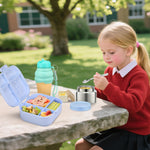 Aimsnk Kids Lunch Box Set -12oz Insulated Food Jar, Thermal Bag,Leakproof Lunch Food Containers Cutlery (BPA Free)-Gift for Girls/Boys Age 3-10(Blue)