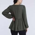 Motherhood Maternity Women’s Long Sleeve Empire Waist Keyhole Woven Pregnancy Blouse, Deep Depths, Small
