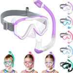 Vvinca Snorkeling Gear for Kids Dry Top Kids Snorkel Set for Boys Girls Junior Youth Children Age 4-14 Swim Goggles with Nose Cover Anti-Fog Panoramic View Adjustable Elastic Diving Mask and Snorkel