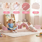 GudoInsole Flower Kids Play Couch 10PCS Toddler Couch High Density Foam Sectional Sofa Playroom Kids Furniture for Girls and Boys Bedroom (Pink)