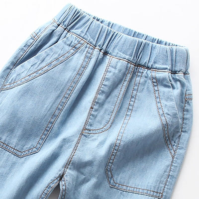 Cotton Toddler Baggy Jeans Unisex Harem Pants Denim Elastic Waist Loose Fit Breathable Casual Jogger Style Blue Age 11-12Years Old T