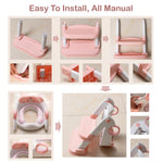Potty Training Seat, Cute Tiger Design Elements, Foldable Toilet Seat with Soft Cushion, Suitable for Both Boys and Girls, with Splash Guard Anti-Slip Pad Step Stool(Pink)