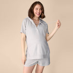Motherhood Maternity Women's Casual Soft Stretchy Smocked Waist Lounge Pregnancy Shorts with Side Pockets, Heather Grey, Large
