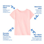 Garanimals Baby & Toddler Girl Solid Tees - Short Sleeve Tees - Kid's Casual Crew Neck - Size 3-6 Months - White, Blue, Pink - 4 Pack