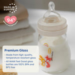 MAM Feel Good Slow Flow Premium Glass Bottle, Easy Switch Between Breast and Bottle, 5oz, 0+ Months, Unisex, 1 Pack, Cotton