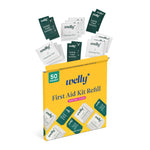 Welly First Aid Kit Refill Clean Carton | Individually Wrapped Hand Sanitizer and Cleansing Wipes | 50ct
