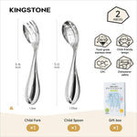 KINGSTONE Toddler Utensils Set, 18/10 Stainless Steel Kids Silverware Set with Curved Handle, All-Metal Baby Fork and Spoon, Safe Children's Flatware, Dishwasher Safe, Mirror Polished (2-Piece)