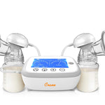 Double electric breast pump with digital display on a white background