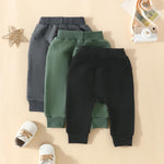 allshope Toddler Baby Boy Fall Pants 3 Pack Active Jogger Casual Athletic Trousers Solid Color Pocket Elastic Waist Harem Bottoms (Black Green Dark Gray, 18-24 Months)