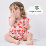 pureborn Baby GIrls Viscose from Bamboo Bodysuit Dress Ruffle Sleeve Romper Twirl Skirt Playwear Dresses Strawberry 9-12M