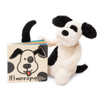 Plush dog toy with a matching book titled 'If I were a puppy' on a white background