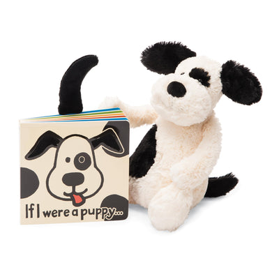 Plush dog toy with a matching book titled 'If I were a puppy' on a white background