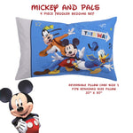 Disney Mickey Mouse Toddler Bed Set | 4 Piece Bedding Set | Fitted Sheet, Pillow Case, Top Sheet, and Comforter Quilt - Blue