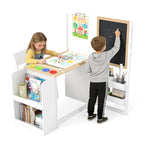 Frogprin 3 in 1 Kids Art Table and Chair Set, Easel Table for Kids, Toddler Craft and Play Wood Activity Desk with Adjustable Double-Sided Magnetic Easel, Paper Roll, Storage Box, Book Shelves