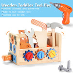 REXBETI Kids Tool Set with Electric Drill, 43Pcs Wooden Toddler Tool Bench with Apron, Educational Montessori Toys for 3 Year Old Boys, Toddler Tool Set, Birthday Gifts for 3 4 5 Year Old Boy Girl