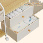 BBLIKE Diaper Caddy Organizer with Hanging Rack - 3 Tier Rolling Utility Cart with Drawers and Dividers for Baby Bottle Storage - Bedside Cart for Changing Station, Crib, Nursery, Bedroom, Beige