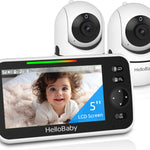 HelloBaby No WiFi Baby Monitor 5" Screen 30-Hour Battery Pan-Tilt-Zoom Video Upgrade with Camera and Audio, Night Vision, VOX, 2-Way Talk, 8 Lullabies and 1000ft Range