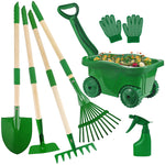 Duckura Kids Gardening Tools Set - 7pcs Wheelbarrow Set for Kids with Shovel, Rake, Leaf Rake, Summer Outdoor Yard Digging Weed Birthday Gifts Toys, Easter for Boys Girls Age 2 3+ Years(Green)