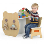 Costzon Toddler Table and Chair Set, 3-in-1 Bear Activity Desk Set w/Reversible Whiteboard & Chalkboard, Side Hooks, Open Shelf and Storage Drawer for Drawing Studying, Kids Table Set for Boys Girls