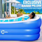 Inflatable Pool with Big Backrest and Seat,Oversized Thickened Large Blow Up Pool for Adults,Inflatable Backyard Pools for Kid and Adult,105"x65"x25"Durable Swimming Pools (Blue)