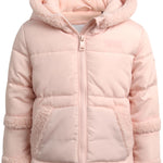 DKNY Baby Girls Puffer Coat - Soft Polar Fleece Lined Quilted Puffer Jacket for Girls - Cozy Winter Coat for Infant & Toddler, Size 12 Months, Blush Pink